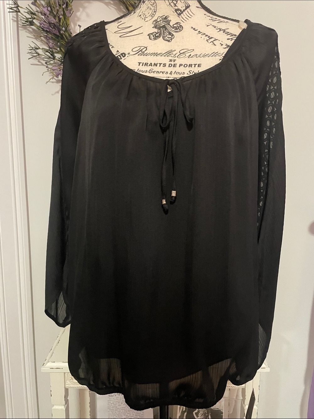 Alyx Black Long-Sleeve Tie-Neck Tunic